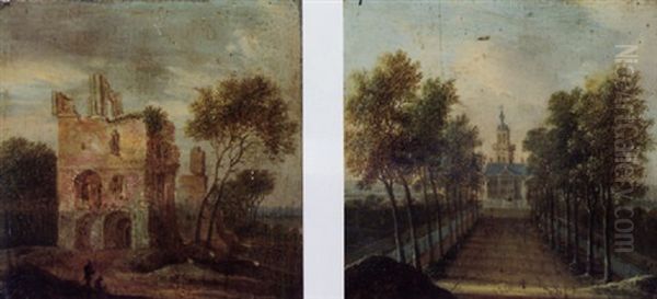 Figures Resting On A Path Before A Ruined Tower Oil Painting by Anthony Jansz van der Croos