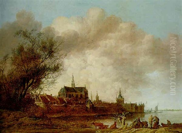 A Viewm Of Haarlem From The South-west With The River Spaarne In The Foreground Oil Painting by Anthony Jansz van der Croos