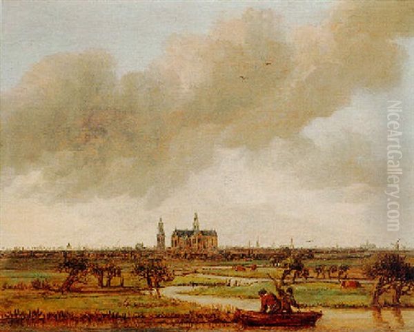 A View Of Haarlem Seen From The Polders Oil Painting by Anthony Jansz van der Croos