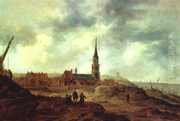 Blick Auf Scheveningen Mit Der Heute Noch Bestehenden Gotischen Kirche Oil Painting by Anthony Jansz van der Croos