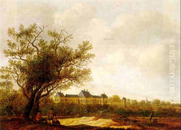 Extensive Landscape With Figures, Rijswijk Castle Beyond Oil Painting by Anthony Jansz van der Croos