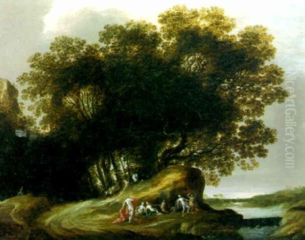 Tanzende Nymphen Unter Einer Grosen Eiche An Einem Flus Oil Painting by Anthony Jansz van der Croos