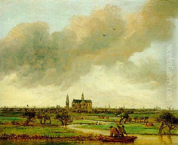 Polderlandschaft Mit Blick Auf Die Stadt Haarlem Oil Painting by Anthony Jansz van der Croos