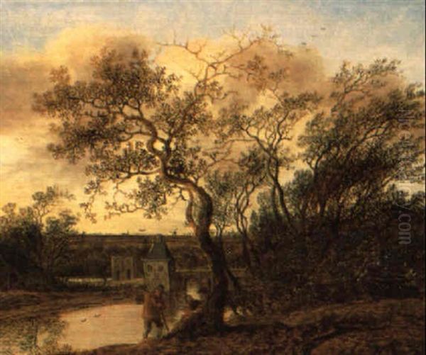 Hollandische Fluslandschaft Mit Steinerner Bogenbrucke Oil Painting by Anthony Jansz van der Croos