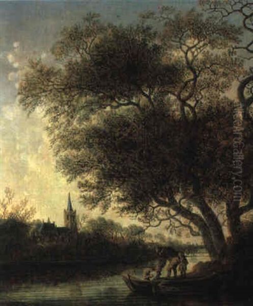 Hollandische Fluslandschaft Mit Fischern Oil Painting by Anthony Jansz van der Croos