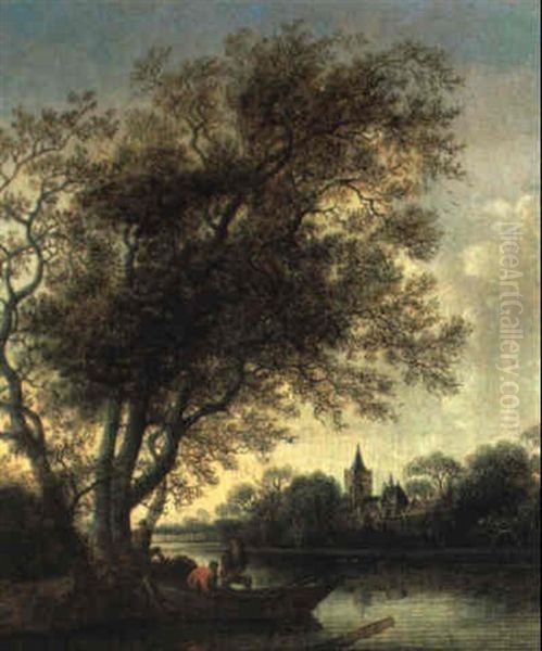 Hollandische Fluslandschaft Mit Fischern Oil Painting by Anthony Jansz van der Croos