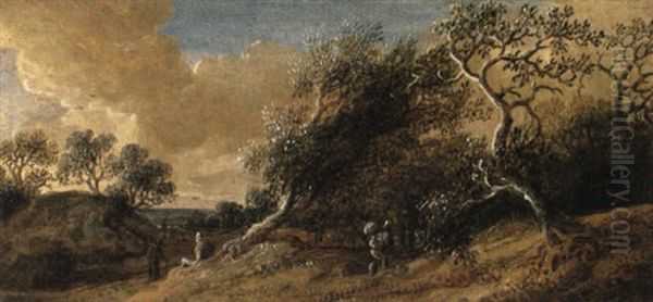 Wooded Landscape With Figures On A Track Oil Painting by Anthony Jansz van der Croos