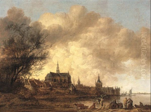 A Capriccio View Of Haarlem Seen From The North East, With  The Bavokerk Prominent by Anthony Jansz van der Croos