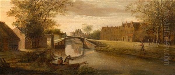 River Landscape With Fishermen Oil Painting by Jacob Van Der Croos