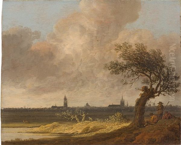 Weite Landschaft Mit Rastenden Unter Einem Baum, Im Hintergrund Die Stadt Delft Oil Painting by Jacob Van Der Croos