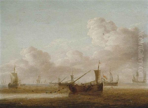 Shipping In Calm Waters Oil Painting by Jacob Van Der Croos