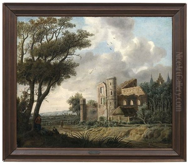 Landschaft Mit Ruinosem Gebaude Und Figurenstaffage Oil Painting by Jacob Van Der Croos