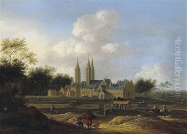 Blick Auf Die Abtei Von Egmond In Einer Bewaldeten Landschaft Oil Painting by Jacob Van Der Croos