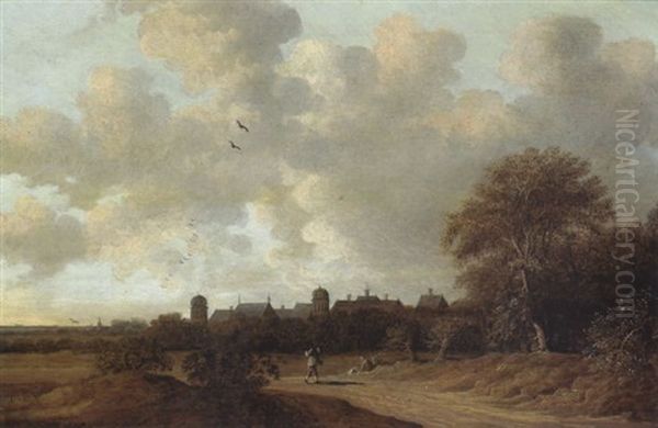 Hollandische Dunenlandschaft Mit Blick Auf Eine Stadt Oil Painting by Jacob Van Der Croos