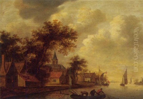 Kerkdorp Aan Een Rivier Oil Painting by Jacob Van Der Croos