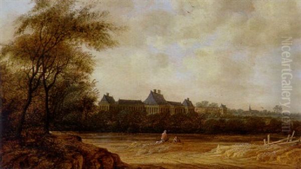 Landschaft Mit Figurenstaffage, Im Hintergrund Schloss Rijswijk Oil Painting by Jacob Van Der Croos