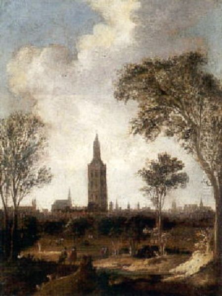 A Landscape With A City In The Distance Oil Painting by Jacob Van Der Croos