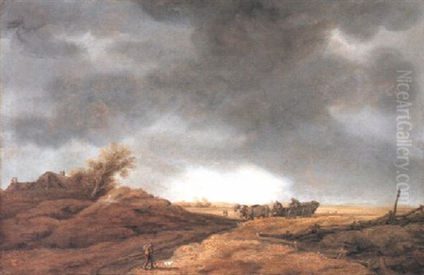 Dune Landscape With A Peasant And His Dog Oil Painting by Jacob Van Der Croos