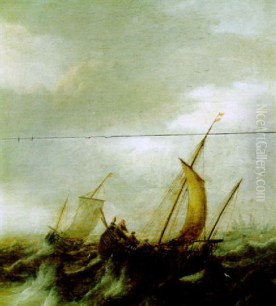 Fischerboote Auf Bewegter See Oil Painting by Pieter Van Der Croos