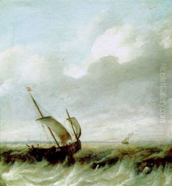 Ein Fischerboot Auf Bewegter See Oil Painting by Pieter Van Der Croos