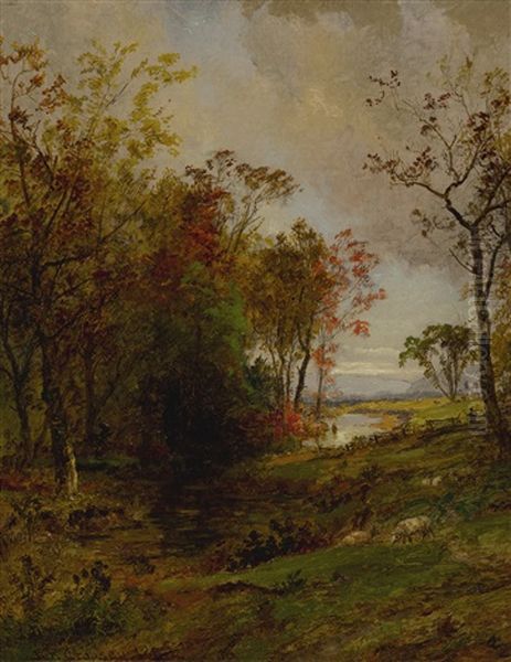 Hudson Valley Landscape Oil Painting by Jasper Francis Cropsey