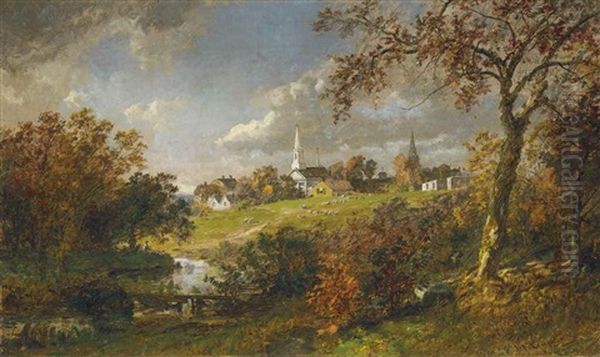 Back Of The Village, Saugerties, New York Oil Painting by Jasper Francis Cropsey