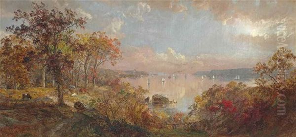 October On The Hudson Oil Painting by Jasper Francis Cropsey