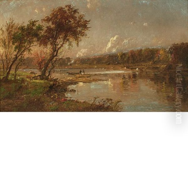 River Landscape (landscape With Figures) Oil Painting by Jasper Francis Cropsey