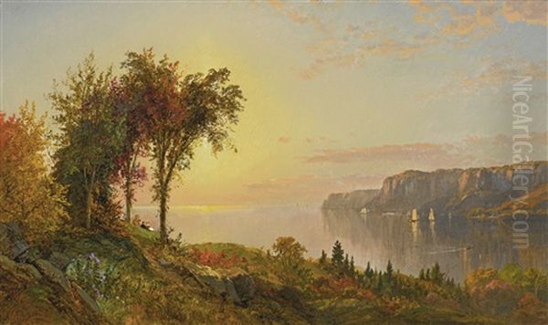 The Hudson (scene On The Hudson; On The Hudson) Oil Painting by Jasper Francis Cropsey