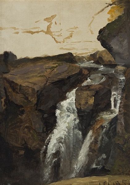 Waterfall, Catskill, New York, 1850 Oil Painting by Jasper Francis Cropsey