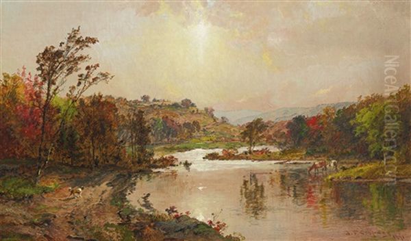 An October Morning Oil Painting by Jasper Francis Cropsey