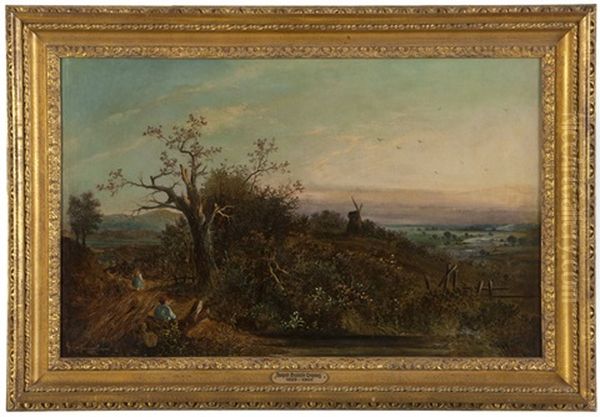 Figures In A Tonal Landscape Oil Painting by Jasper Francis Cropsey