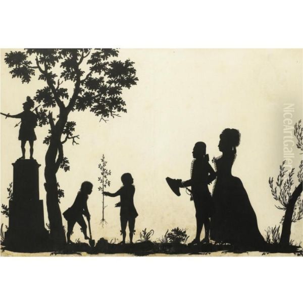 A Silhouette Of Grand Duke Pavel Petrovich (later Paul I) And Maria Fedorovna At Pavlovsk With Their Sons, Konstantin And Alexander Oil Painting by Johann Friedrich Anthing