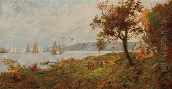 View Of The Palisades On The Hudson Oil Painting by Jasper Francis Cropsey