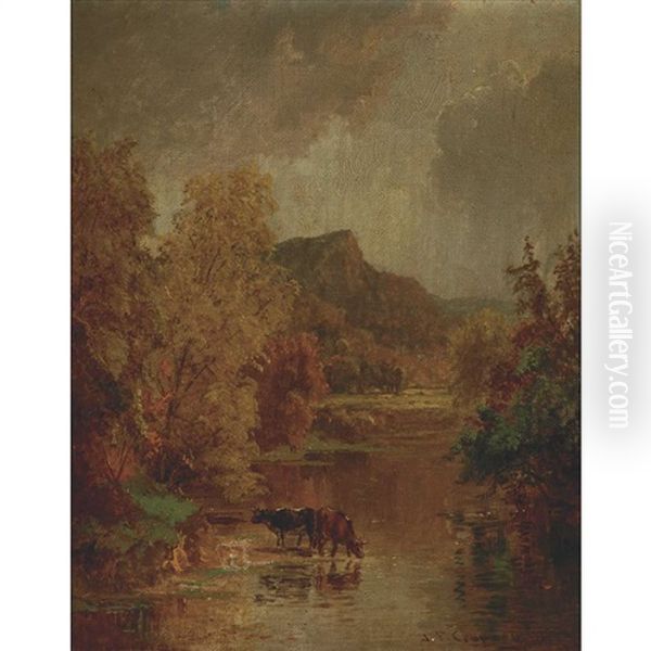 Cows Watering Oil Painting by Jasper Francis Cropsey