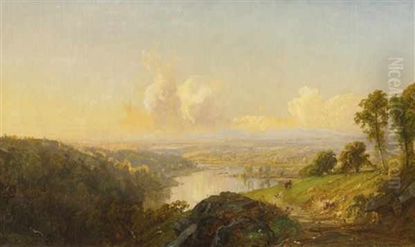 River Landscape Oil Painting by Jasper Francis Cropsey