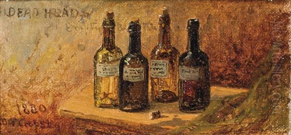 Four Deadheads (four Whiskey Bottles) Oil Painting by Jasper Francis Cropsey