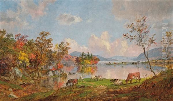 Greenwood Lake In The Autumn Oil Painting by Jasper Francis Cropsey