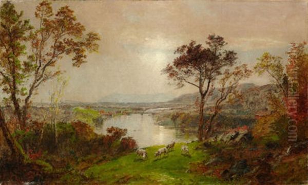 Wyoming Valley (probably, Landscape With Sheep) Oil Painting by Jasper Francis Cropsey