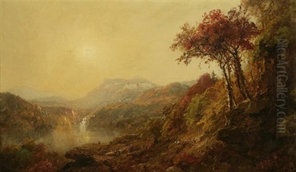 Autumn New England Landscape With Hunter And Dog Oil Painting by Jasper Francis Cropsey