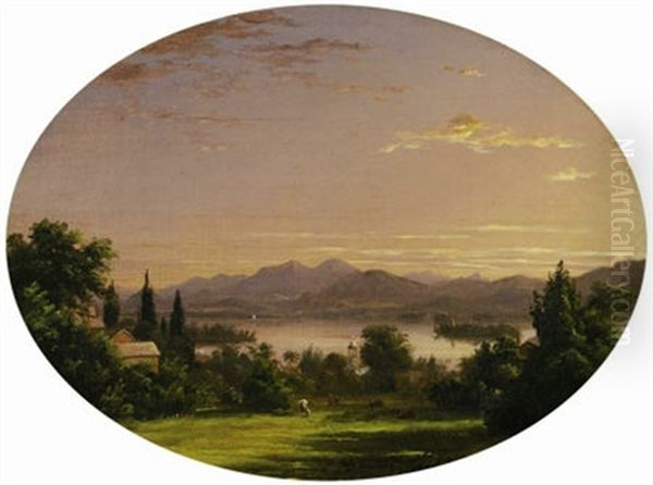 River Landscape Oil Painting by Jasper Francis Cropsey