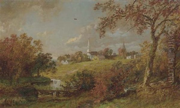 Back Of The Village, Saugerties, New York Oil Painting by Jasper Francis Cropsey