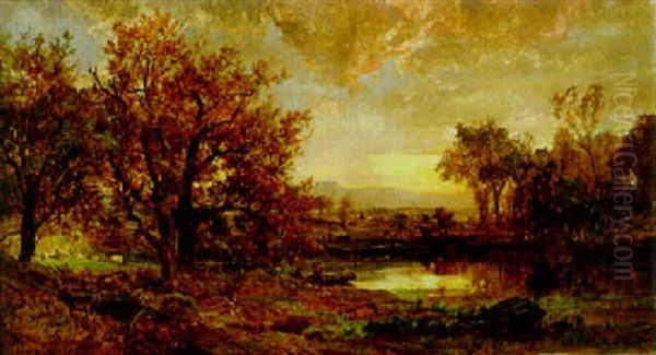 Autumn On Greenwood Lake Oil Painting by Jasper Francis Cropsey