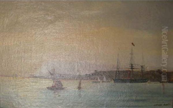 Trois Mats Au Mouillage Oil Painting by Jules Alphonse Anthone