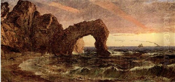 A Rocky Coastal View Oil Painting by Jasper Francis Cropsey