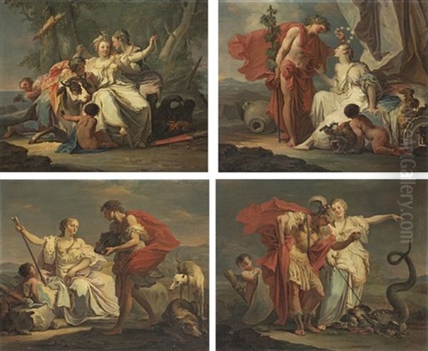 The Rape Of Europa (+ 3 Others; 4 Works) Oil Painting by Giovanni Battista Crosato