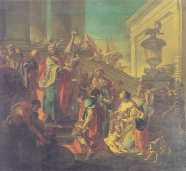 The Family Of Darius Before Alexander Oil Painting by Giovanni Battista Crosato