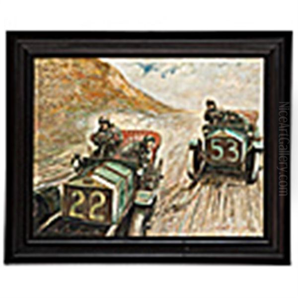 Motor Racing Scene Oil Painting by Frederick Gordon Crosby