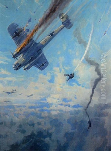 Dornier On Fire Oil Painting by Frederick Gordon Crosby