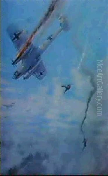 Summer 1940 Dornier On Fire Oil Painting by Frederick Gordon Crosby